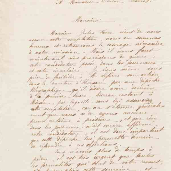 Jean-Baptiste André Godin à Odilon Barrot, 5 mars 1867