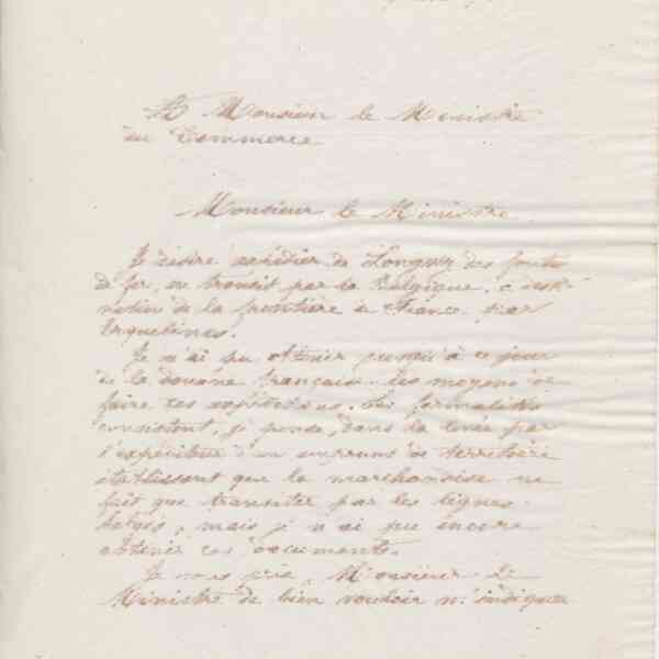 Jean-Baptiste André Godin à monsieur le ministre du Commerce, 13 juin 1874