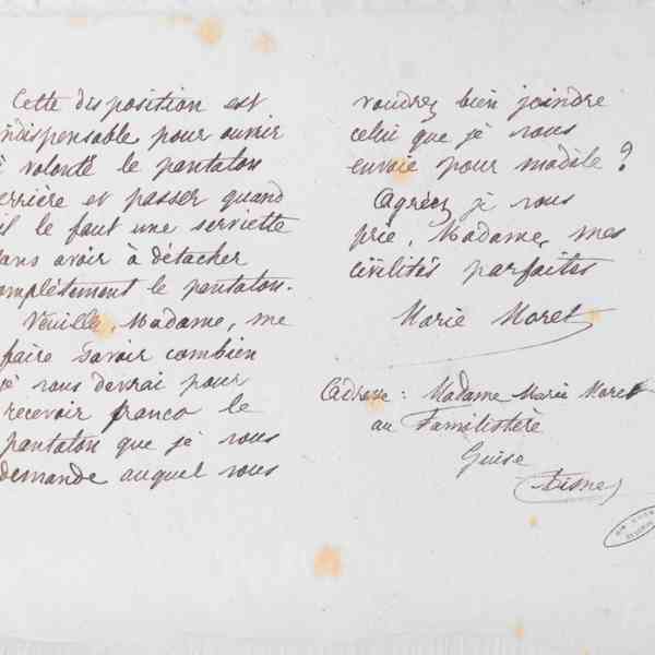 Marie Moret à La Chemiserie spéciale, 16 septembre 1885
