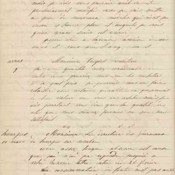 Jean-Baptiste André Godin à monsieur le directeur des fourneaux de Hourpes-sur-Sambre 10 mars 1849