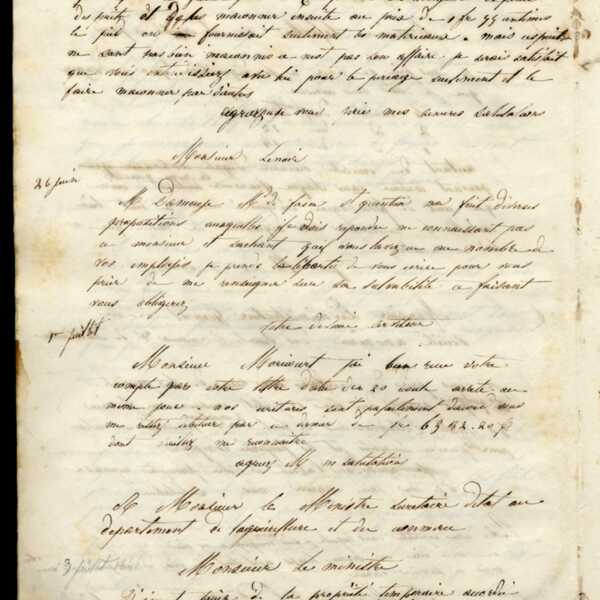 Jean-Baptiste André Godin à monsieur Moricourt, 1er juillet [1846]