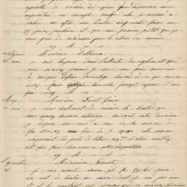 Jean-Baptiste André Godin à monsieur Fiévet-Grain, 21 mai 1847