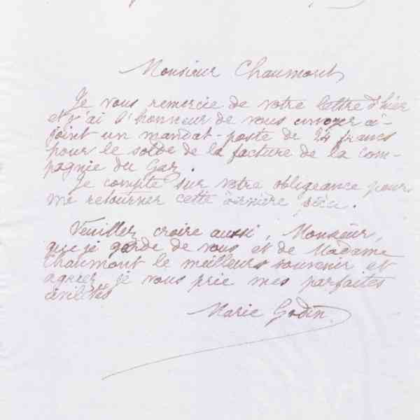 Marie Moret à monsieur Chaumont, 30 septembre 1889