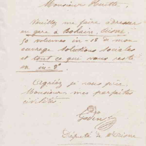 Jean-Baptiste André Godin à Eugène Heutte et Cie, 11 octobre 1873