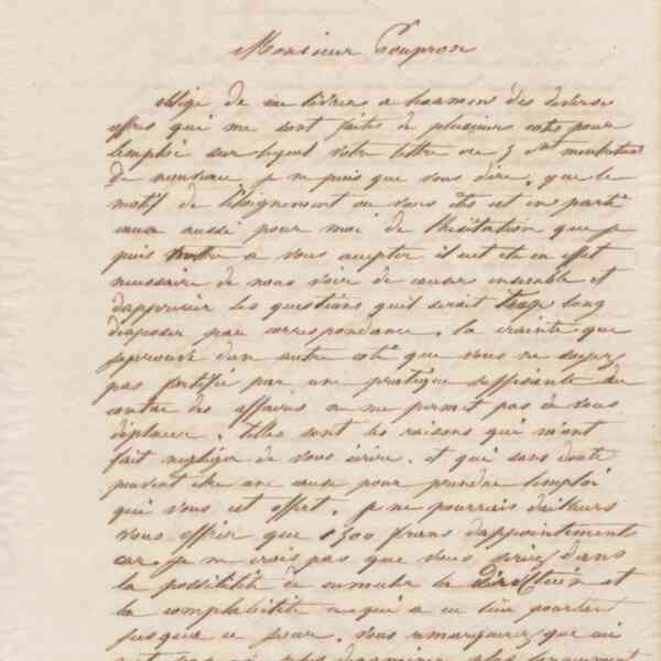 Jean-Baptiste André Godin à monsieur Poupron, 8 février 1863