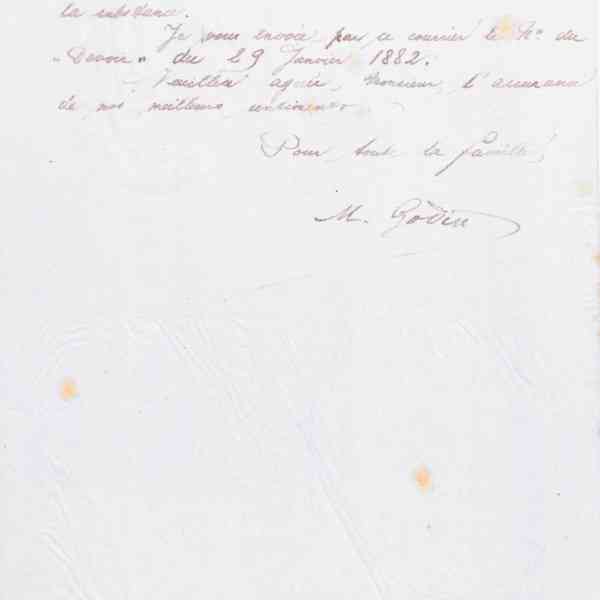 Marie Moret à Ambroise Rétout, 5 janvier 1890