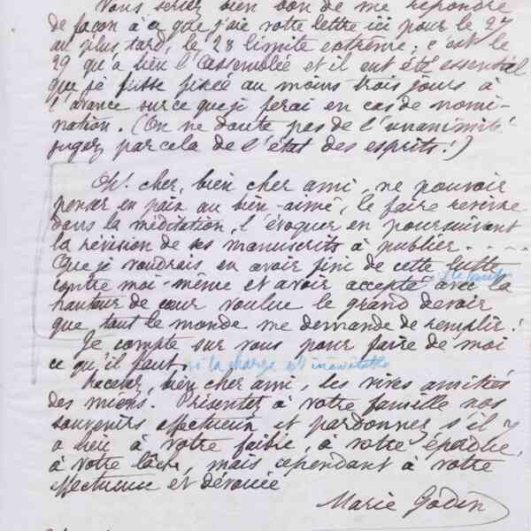 Marie Moret à Alexandre Tisserant, 21 janvier 1888