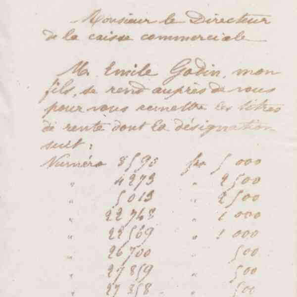 Jean-Baptiste André Godin au directeur de la Caisse commerciale, 23 janvier 1874