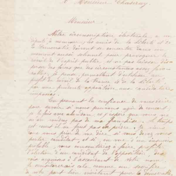 Jean-Baptiste André Godin à Alexandre Chaseray, 26 février 1867