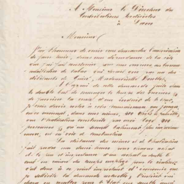 Jean-Baptiste André Godin à monsieur le directeur des contributions indirectes, 6 janvier 1863