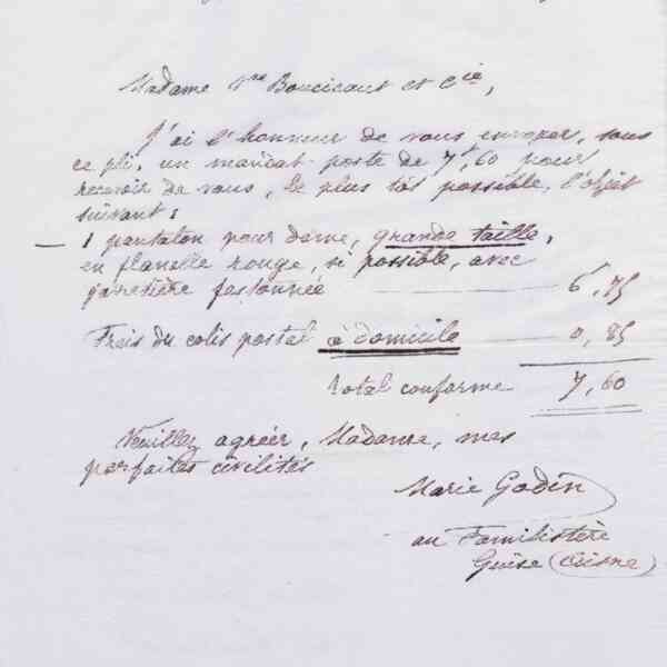 Marie Moret à Veuve Boucicaut et Cie, 19 octobre 1887