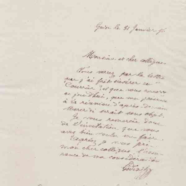 Jean-Baptiste André Godin à Narcisse Arsène Parmentier, 31 janvier 1876