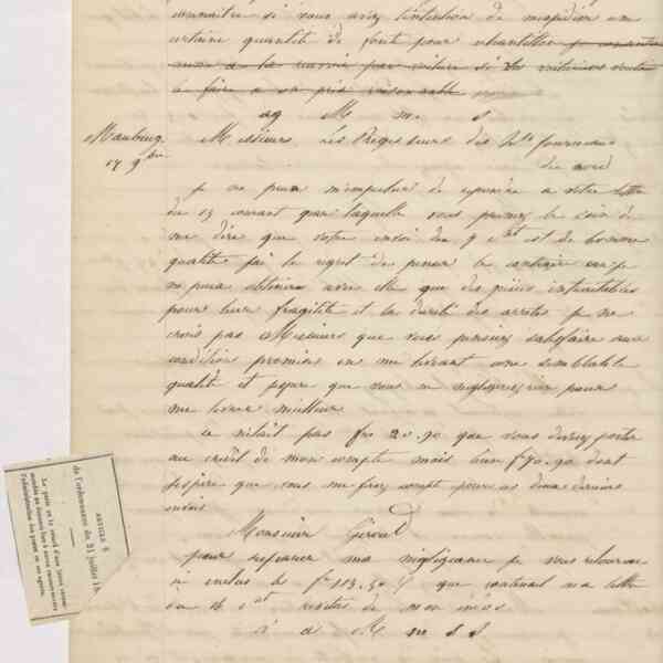Jean-Baptiste André Godin à monsieur Giroud, 19 novembre 1847