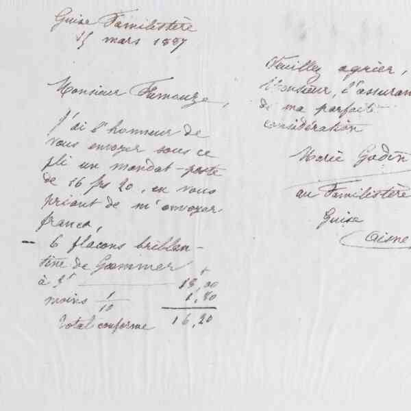 Marie Moret à Fumouze frères, 15 mars 1887