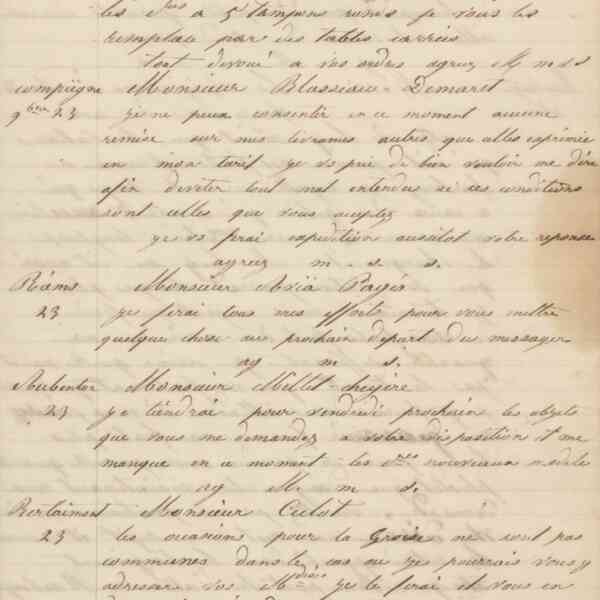 Jean-Baptiste André Godin à monsieur Blasseau-Demarez, 23 novembre [1849]