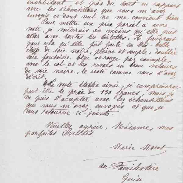 Marie Moret à madame Grivet, 15 septembre 1885