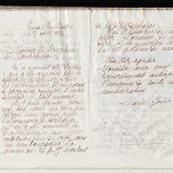 Marie Moret à monsieur le percepteur des contributions directes, 17 août 1894