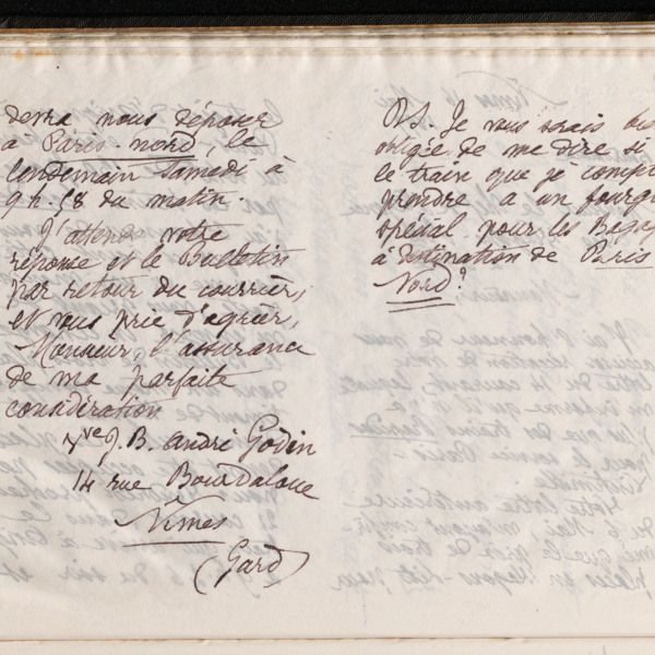 Marie Moret au chef de l'agence de Nice de la compagnie des wagons-lits, 16 mai 1897