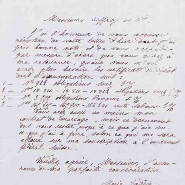 Marie Moret à Offroy et Cie, 19 octobre 1887