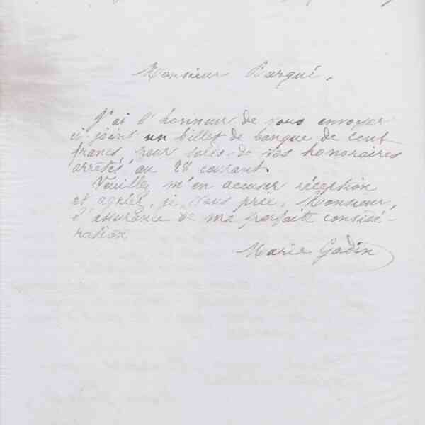 Marie Moret à monsieur Burgué, 29 juin 1887