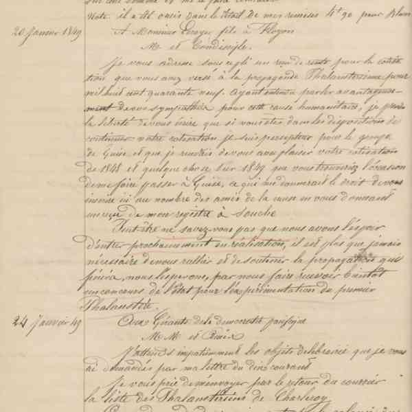 Jean-Baptiste André Godin aux gérants de La Démocratie pacifique, 10 janvier 1849