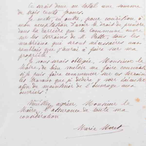 Marie Moret au maire de Lesquielles, 13 novembre 1885