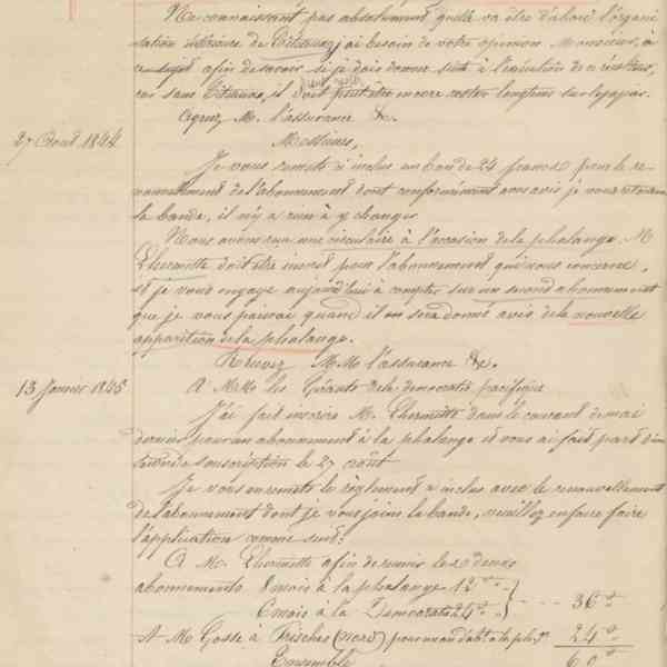 Jean-Baptiste André Godin aux gérants de La Démocratie pacifique et à l'École sociétaire, 5 mai 1844
