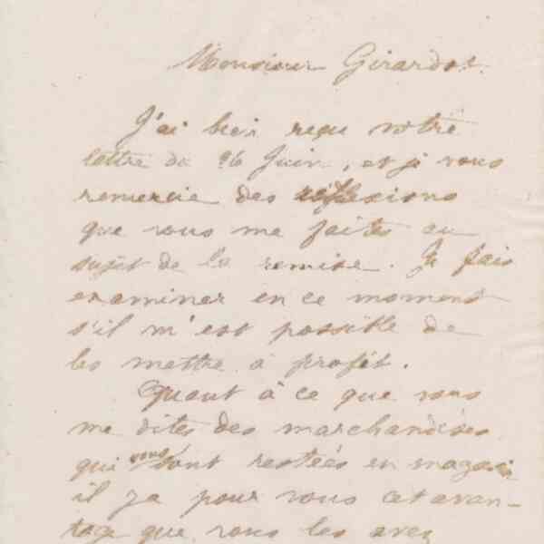 Jean-Baptiste André Godin à monsieur Girardot, 2 juillet 1873