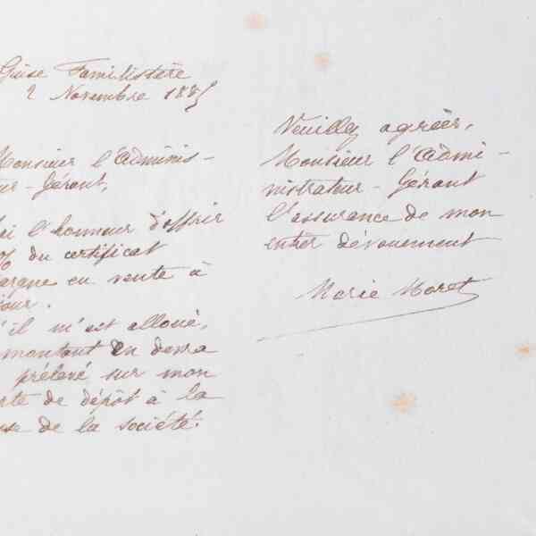 Marie Moret à l&#039;administrateur gérant de la société Godin et Cie, 2 novembre 1885