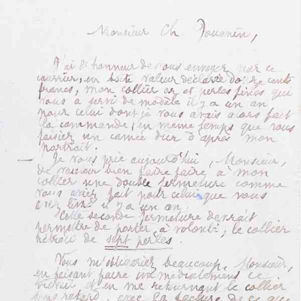 Marie Moret à monsieur Ch. Jouanin, 21 décembre 1889