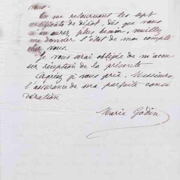 Marie Moret à Offroy et Cie, 1er avril 1887