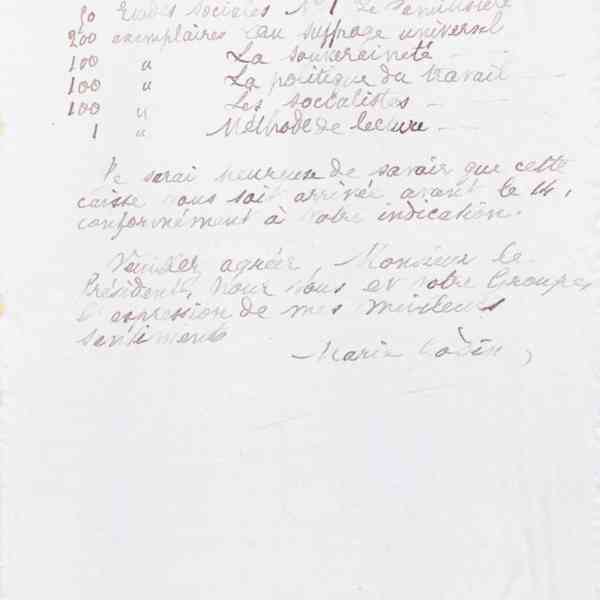 Marie Moret à monsieur A. Pardoux, 11 décembre 1889
