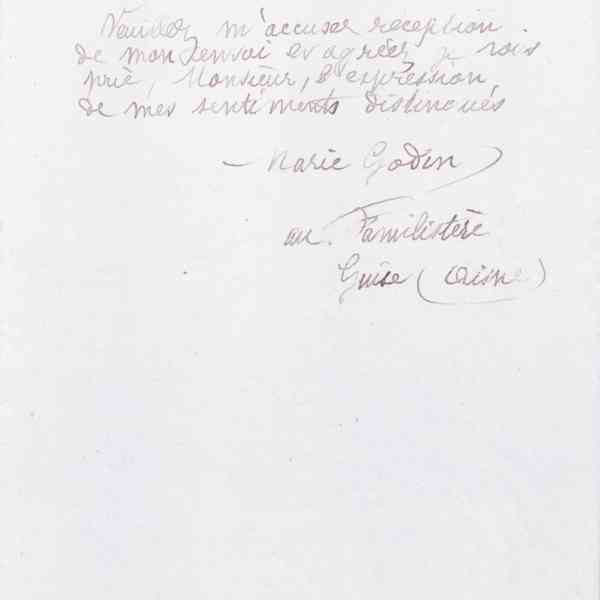 Marie Moret à monsieur Ch. Jouanin, 21 décembre 1889