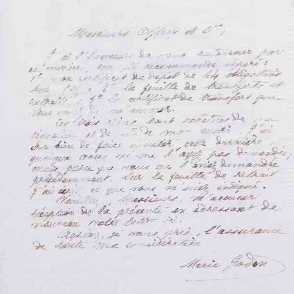 Marie Moret à Offroy et Cie, 6 octobre 1887