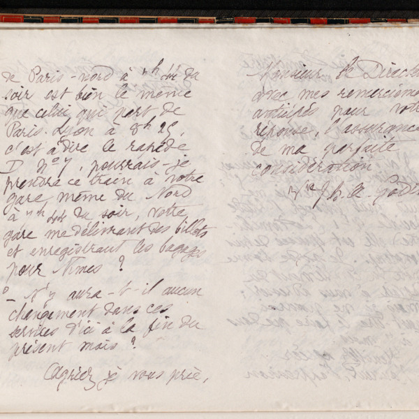 Marie Moret au directeur du salon des renseignements de la Gare du Nord, 5 octobre 1897