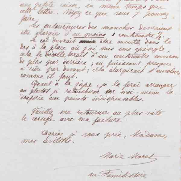 Marie Moret à madame Grivet, 7 octobre 1885