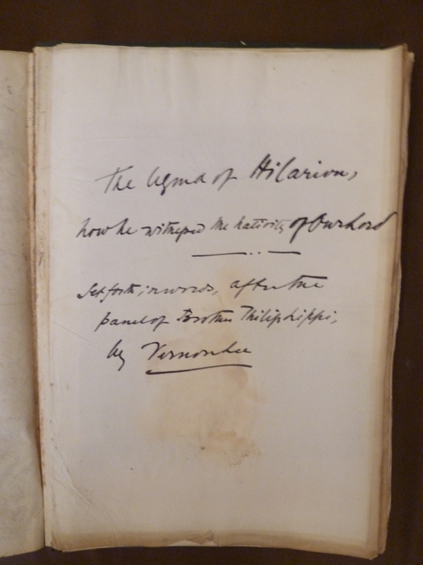 The Legend of Hilarion, manuscrit, page de titre The Legend of Hilarion, manuscrit, page de titre