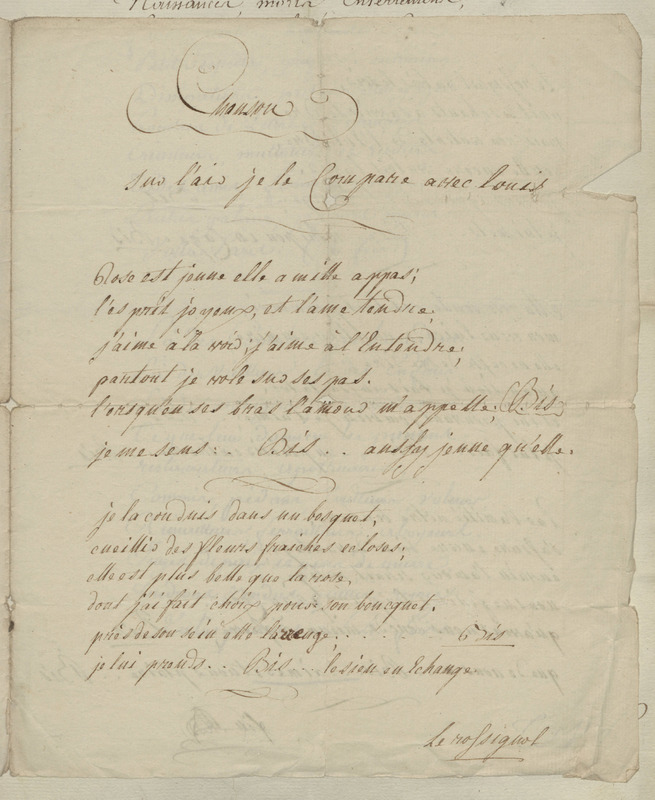 Chanson sur l'air de Je le compare avec Louis, folio 10_droite Chanson sur l'air de Je le compare avec Louis, folio 10_droite