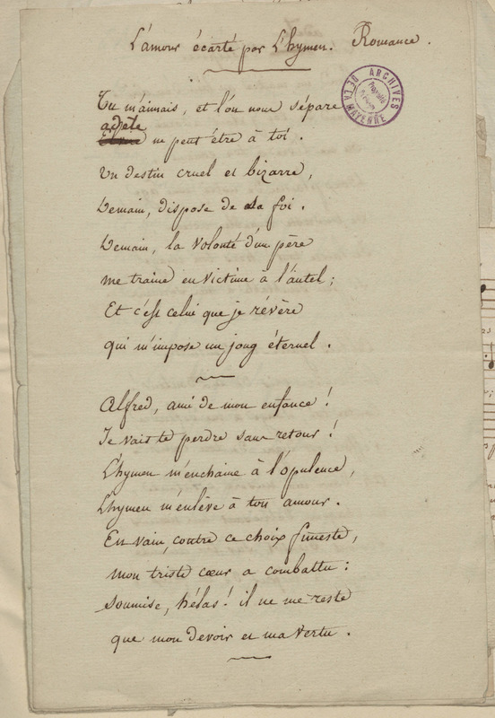 L'amour écarté par l'hymen. Romance., folio 52_droite