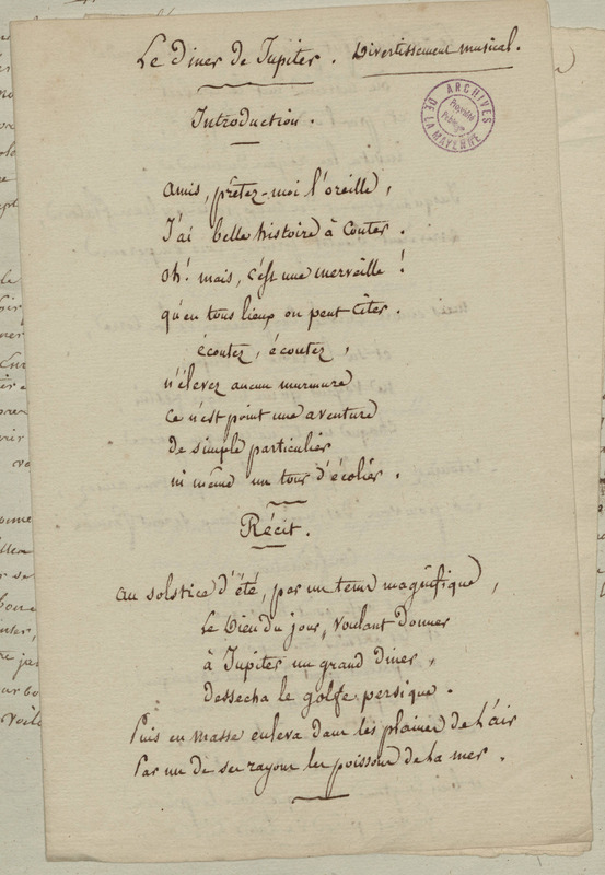 Le dîner de Jupiter. Divertissement musical, folio 40_droite Le dîner de Jupiter. Divertissement musical, folio 40_droite