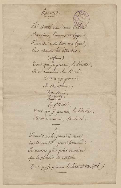 Ronde. [J'ai chanté dans mon délire...], folio 74_droite