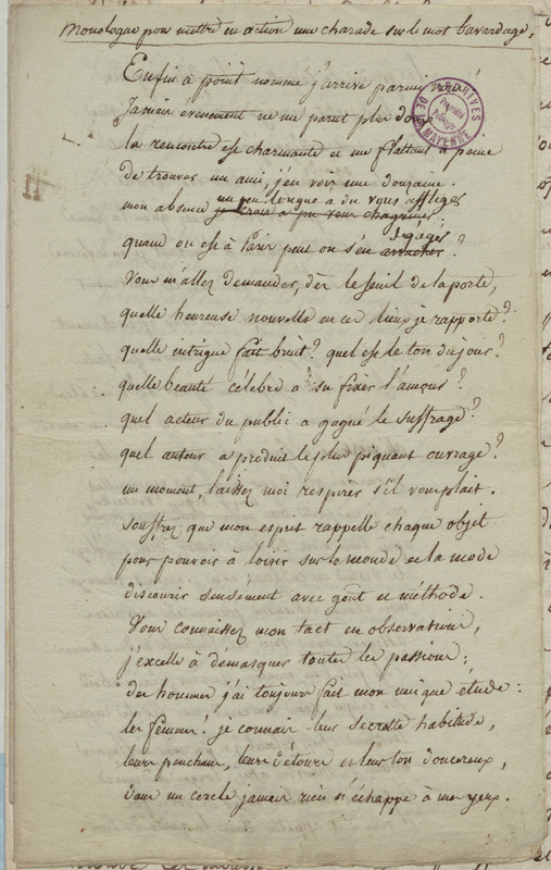 Monologue pour mettre en action une charade sur le mot bavardage, folio 3_B
