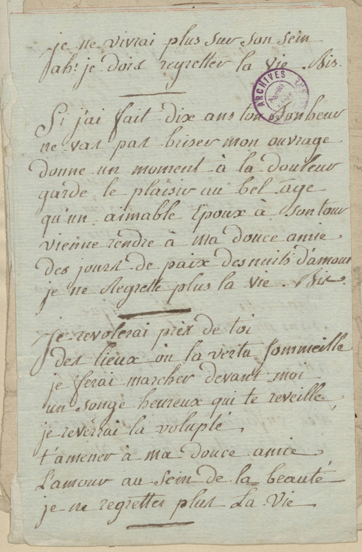 [Je ne vivrai plus sur son sein...], folio 66_droite
