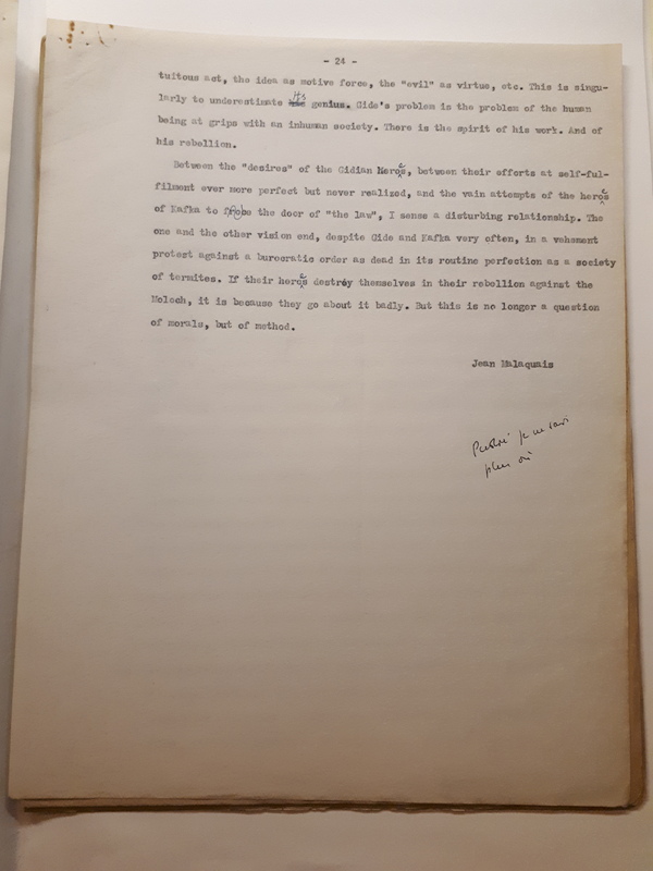 Le Sens de la rébellion dans l'œuvre de Gide , 1945 Le Sens de la rébellion dans l'œuvre de Gide , 1945