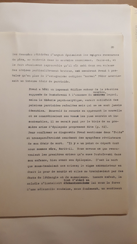 Tapuscrit de la présentation de <em>Joseph Frank, Dostoïevski, les germes de la révolte, 1821-1849 </em>(1981) Tapuscrit de la présentation de <em>Joseph Frank, Dostoïevski, les germes de la révolte, 1821-1849 </em>(1981)