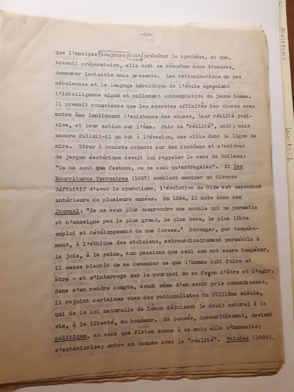 Le Sens de la rébellion dans l'œuvre de Gide , 1945 Le Sens de la rébellion dans l'œuvre de Gide , 1945