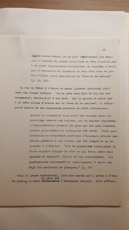 Tapuscrit de la présentation de <em>Joseph Frank, Dostoïevski, les germes de la révolte, 1821-1849 </em>(1981) Tapuscrit de la présentation de <em>Joseph Frank, Dostoïevski, les germes de la révolte, 1821-1849 </em>(1981)