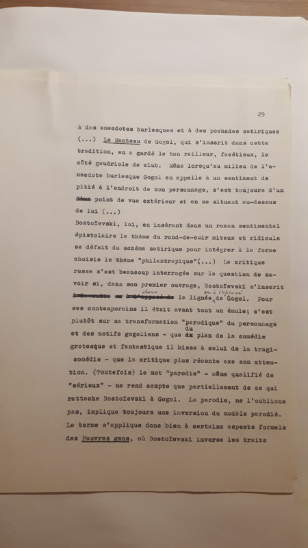Tapuscrit de la présentation de <em>Joseph Frank, Dostoïevski, les germes de la révolte, 1821-1849 </em>(1981) Tapuscrit de la présentation de <em>Joseph Frank, Dostoïevski, les germes de la révolte, 1821-1849 </em>(1981)