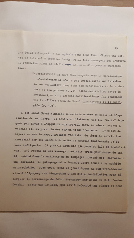Tapuscrit de la présentation de <em>Joseph Frank, Dostoïevski, les germes de la révolte, 1821-1849 </em>(1981) Tapuscrit de la présentation de <em>Joseph Frank, Dostoïevski, les germes de la révolte, 1821-1849 </em>(1981)