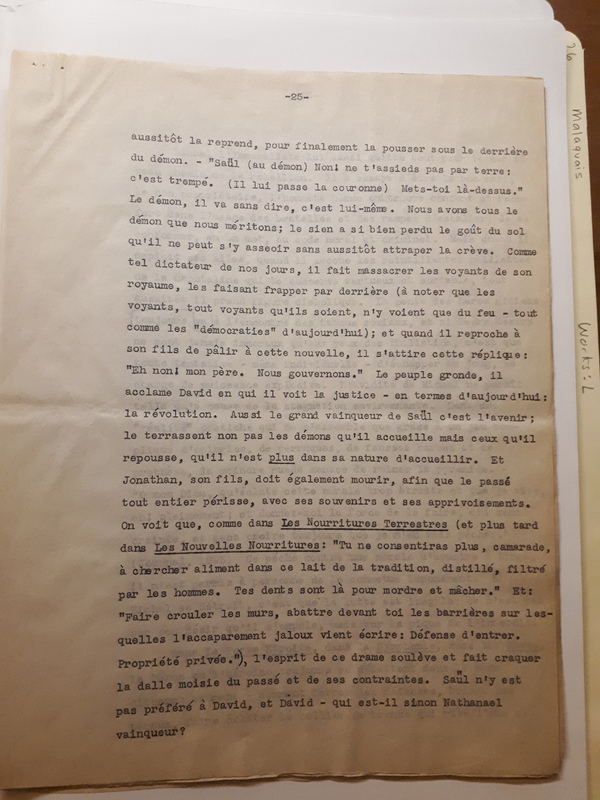 Le Sens de la rébellion dans l'œuvre de Gide , 1945 Le Sens de la rébellion dans l'œuvre de Gide , 1945
